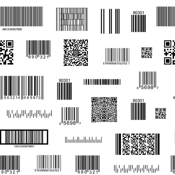 Barcode and QR Code Seamless Pattern Background. Vector — Stock Vector