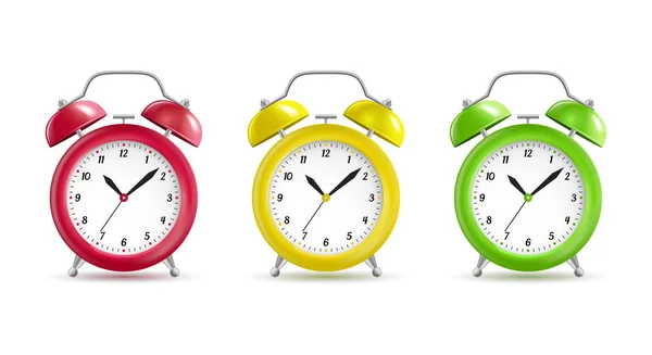 Réaliste détaillée 3d Vintage Color Alarm Clocks Set. Vecteur — Image vectorielle