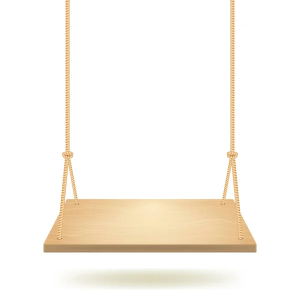 Realistische gedetailleerde 3D-hangende houten schommel. Vector — Stockvector