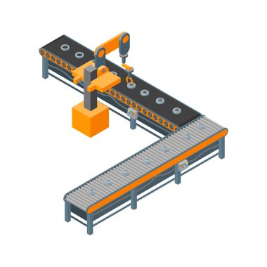 Fabrika otomatik beyaz bir 3d izometrik görünümünde. Vektör