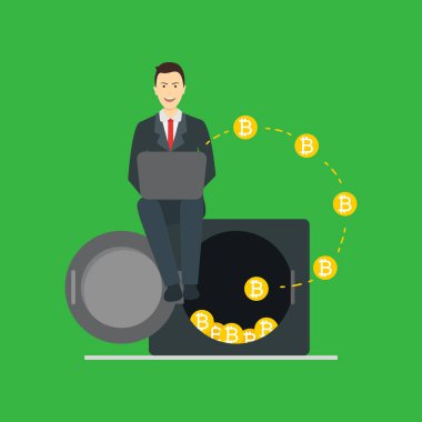 Karikatür Blockchain kavramı ile iş adamı vektör