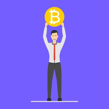 Karikatür Blockchain kavramı ile iş adamı vektör