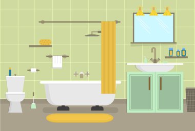 Oda Servisi kartı Poster temizlik için temiz banyo çizgi film. Vektör