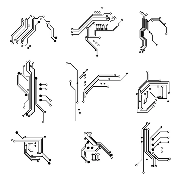 Printplaat elementen witte dunne lijn Icon Set. Vector — Stockvector