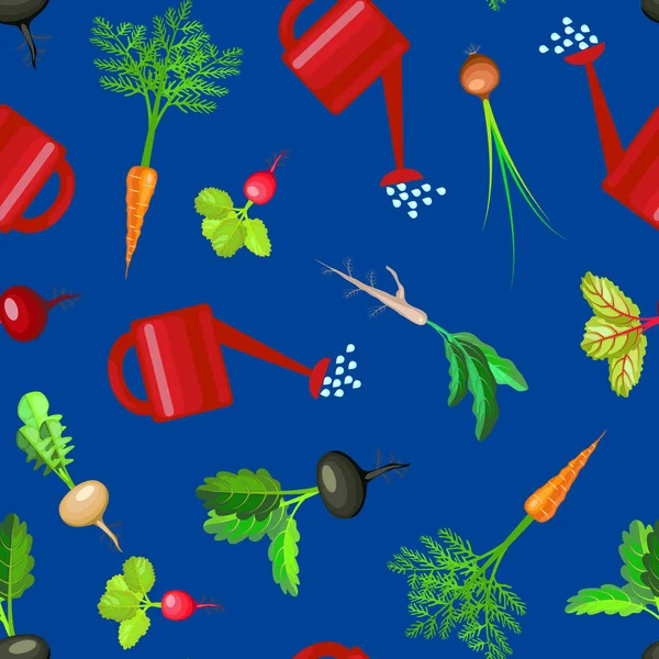 Desenhos animados colorido fresco alimento orgânico vegetal cama sem costura padrão fundo. Vetor — Vetor de Stock