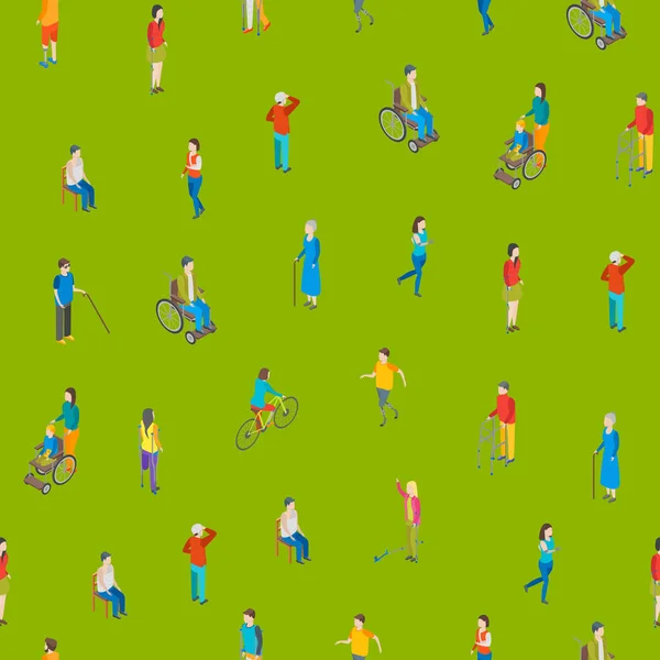 Isometric Disabled People Characters Seamless Pattern Background. Vector — Stock Vector