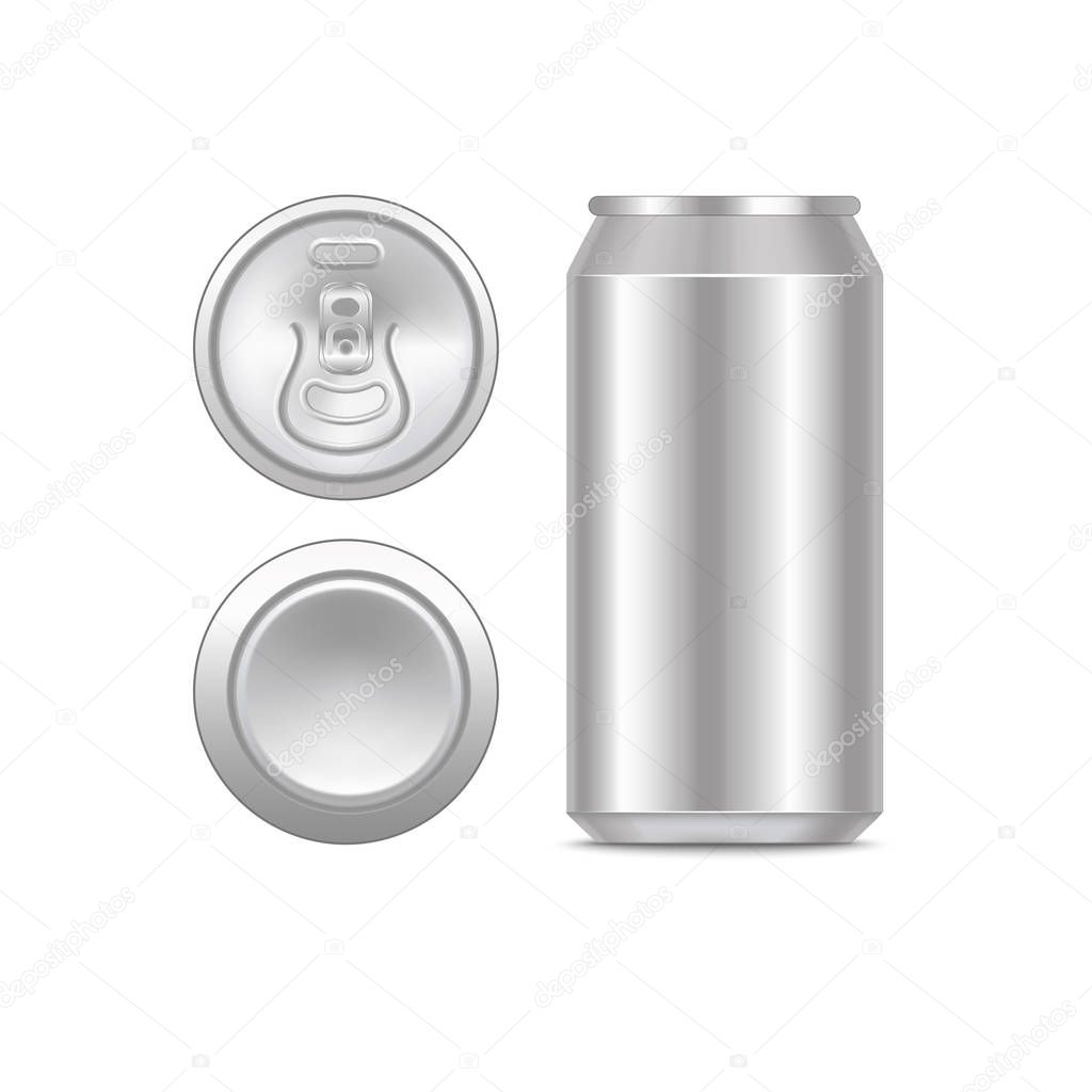 Realistic Detailed 3d Blank Metal Can Template Mockup Set. Vector
