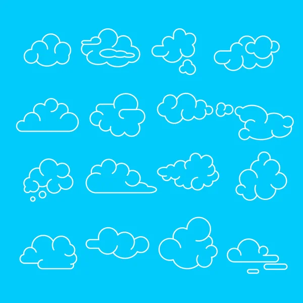 Abstrakte Wolken Zeichen schwarze dünne Linie Symbol gesetzt. Vektor — Stockvektor