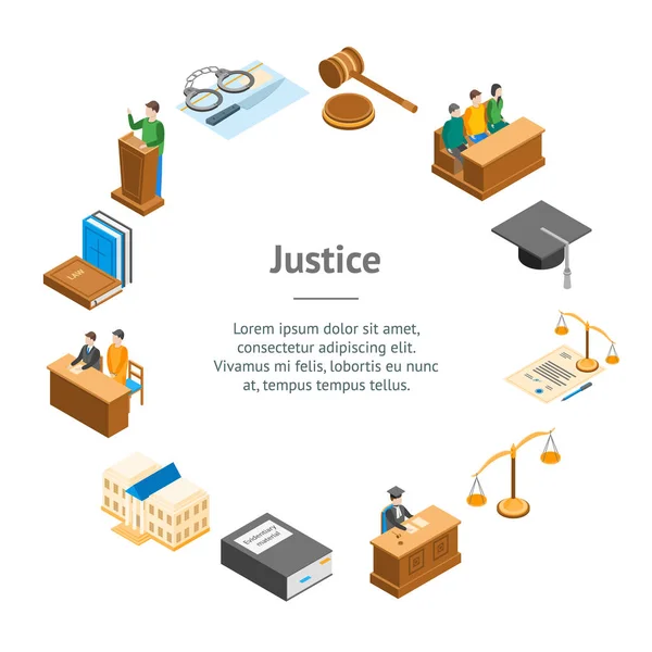 Law Court 3d Banner Card Circle Isometric View (em inglês). Vetor — Vetor de Stock