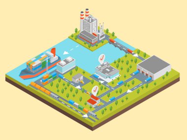 Lojistik taşımacılık kavramı 3d izometrik görünümü. Vektör