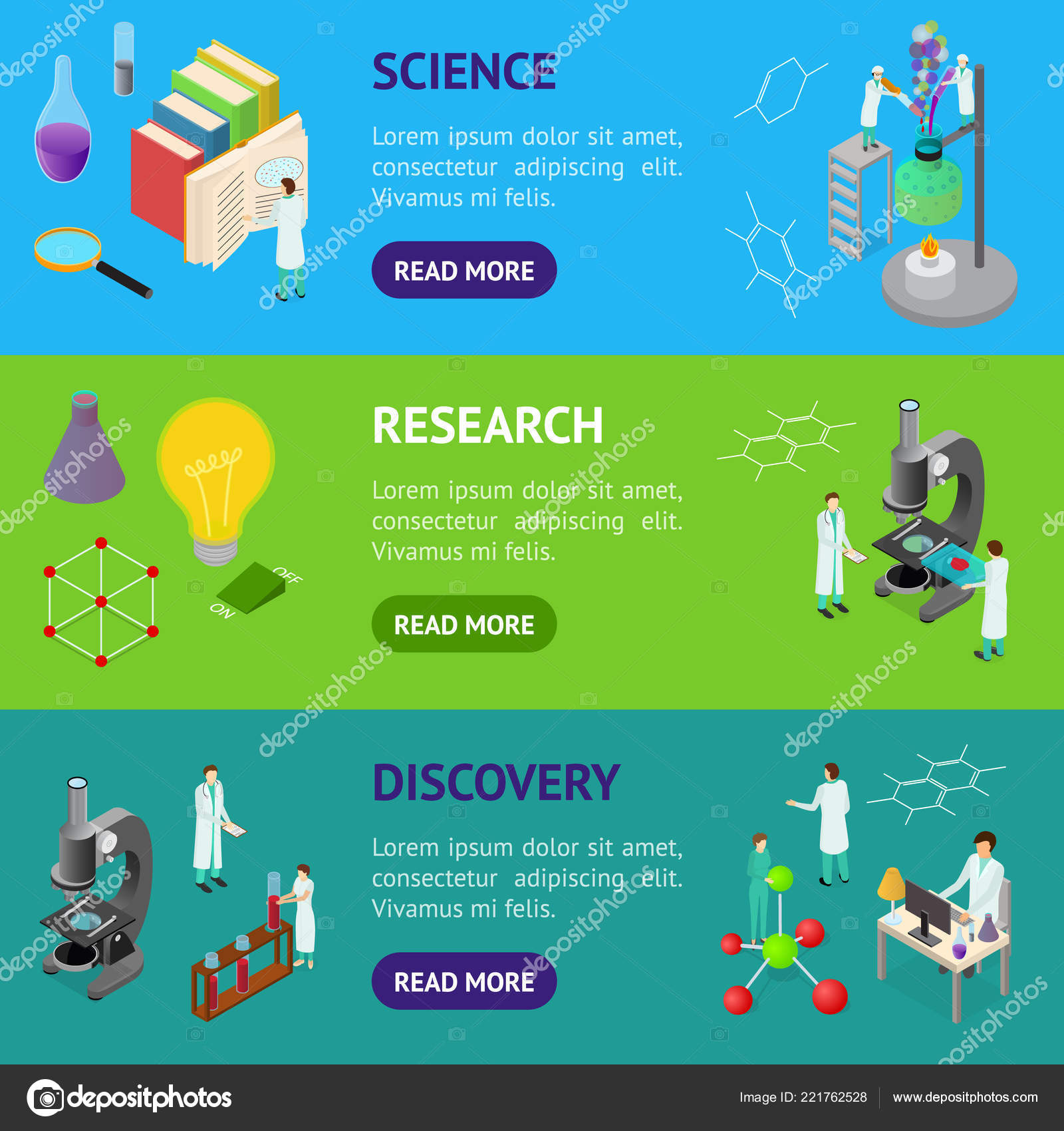 Science Chemical Pharmaceutical Concept Banner Horizontal Set 3d