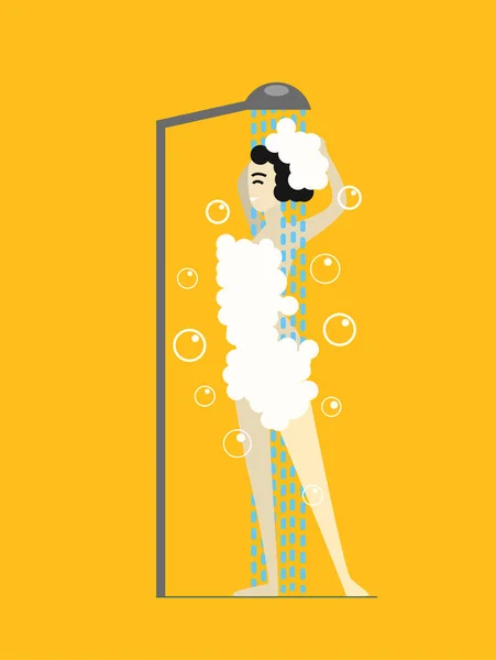 シャワーを浴びて泡の漫画の女性。ベクトル — ストックベクタ
