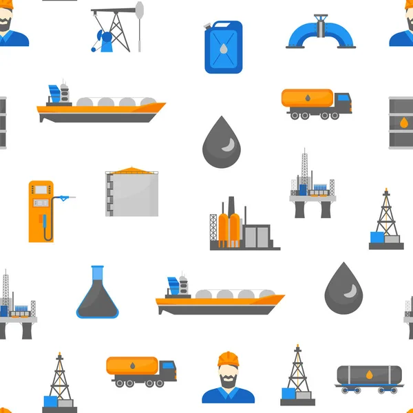 Cartoon Oil Petroleum Processing Seamless Pattern Background (en inglés). Vector — Vector de stock