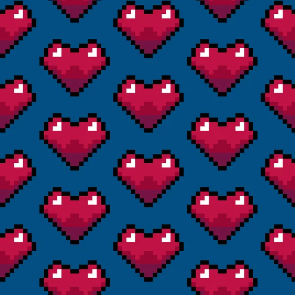 Farbe Pixel Herz Spiele nahtlose Muster Hintergrund. Vektor — Stockvektor