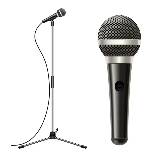 Realistické Podrobné Pódiový Mikrofon Kabel Vybavením Stojan Pro Výkon Entertainment — Stockový vektor