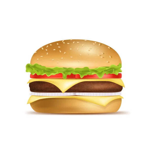 Realistik Detail 3d Classic American Hamburger. Vektor - Stok Vektor