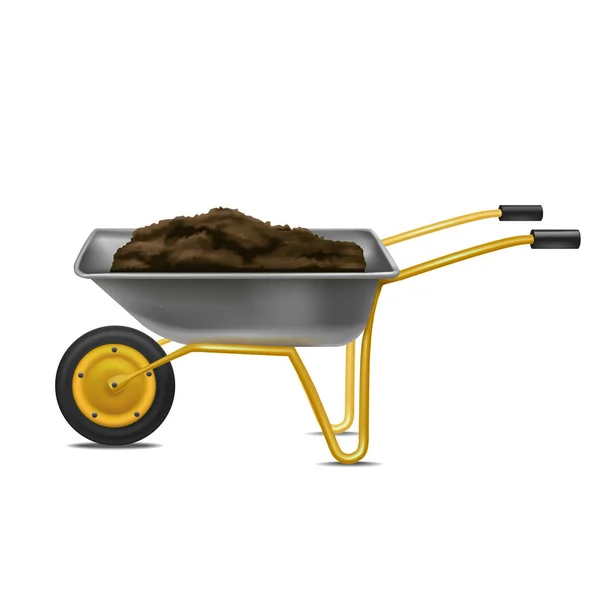 Realistic Detailed 3d Wheelbarrow for Gardening. Vector — Stock Vector