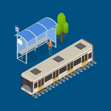 Şehir toplu taşıma Modern tren 3d izometrik görünümü. Vektör