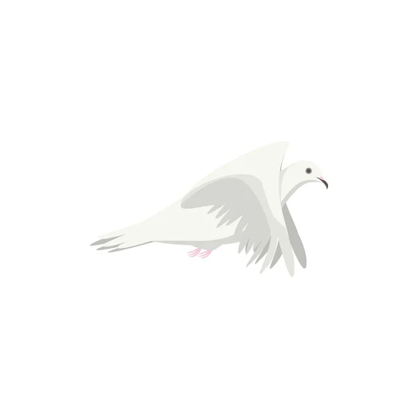 Cartoon White Flying Dove Bird Sideways. Vecteur — Image vectorielle