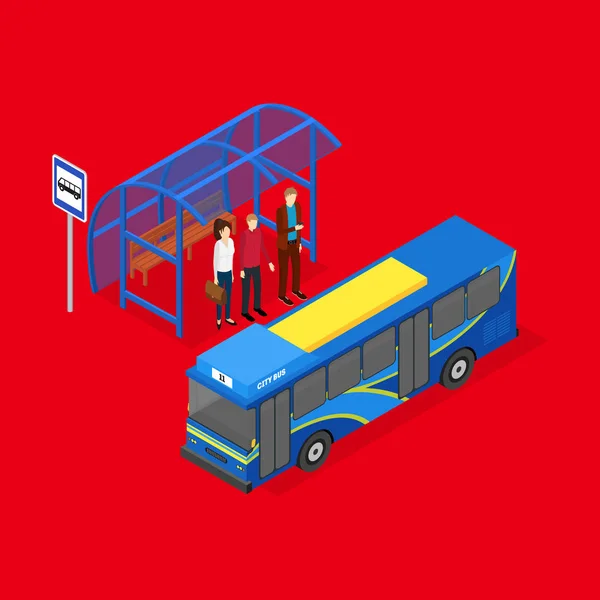 Stad openbaar vervoer Bus 3d isometrische weergave. Vector — Stockvector