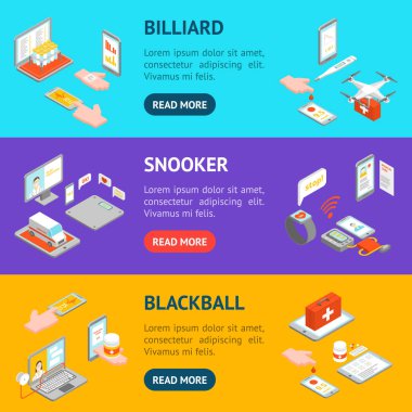 Dijital tıp 3d afiş yatay izometrik görünümü ayarla. Vektör