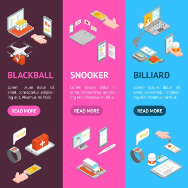 Dijital tıp 3d afiş Vecrtical Set izometrik görünümü. Vektör