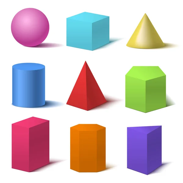 Conjunto de formas básicas de cores 3D detalhadas realista. Vetor — Vetor de Stock