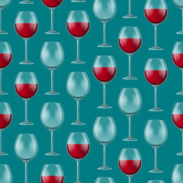 현실적인 상세한 3d 와인 유리 완벽 한 패턴 배경입니다. 벡터 — 스톡 벡터