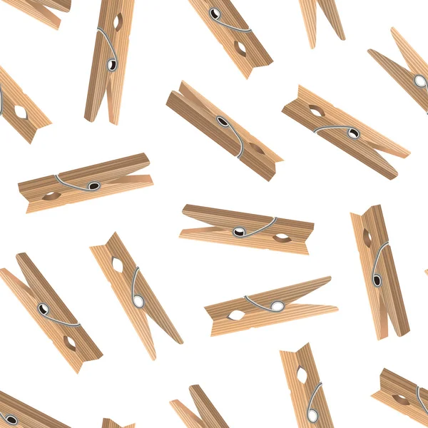 Realistische gedetailleerde 3d houten wasknijpers naadloze patroon achtergrond. Vector — Stockvector