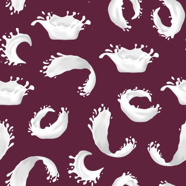 Gerçekçi detaylı 3d süt Splash Dikişsiz desen arka plan. Vektör