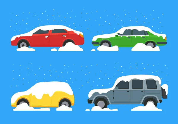 Cartoni animati colore auto coperto Snow Icon Set. Vettore — Vettoriale Stock