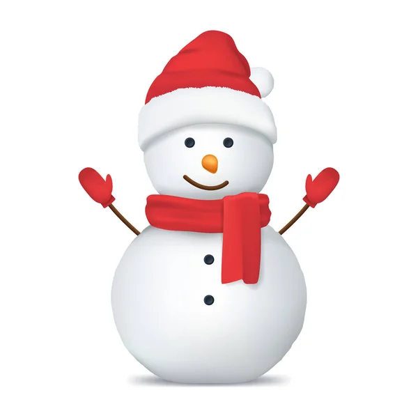 Realistische gedetailleerde 3D-gelukkig Snowman in Hat. Vector — Stockvector