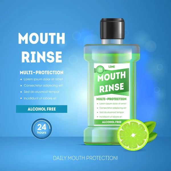 Realistic Detailed 3d Mouth Rinse Ads. Vector — Stock Vector