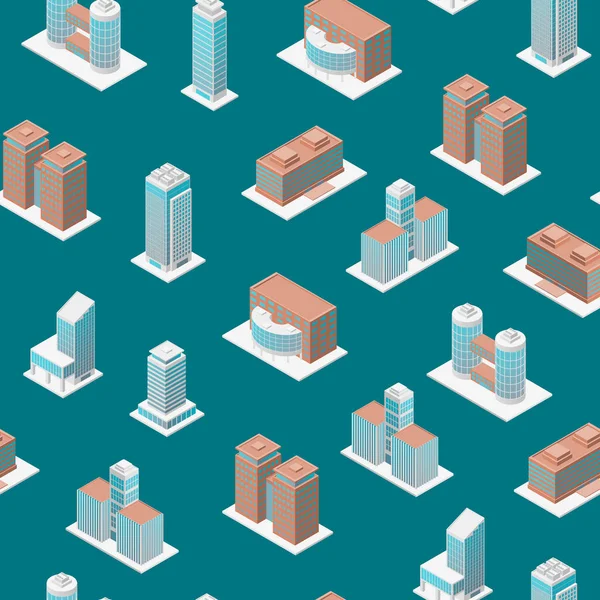 Different Types Office Building 3d Seamless Pattern Background Isometric View. Vector
