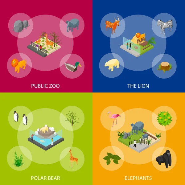 Public Zoo Set Concept 3d Isometric View. Vector — Vector de stoc