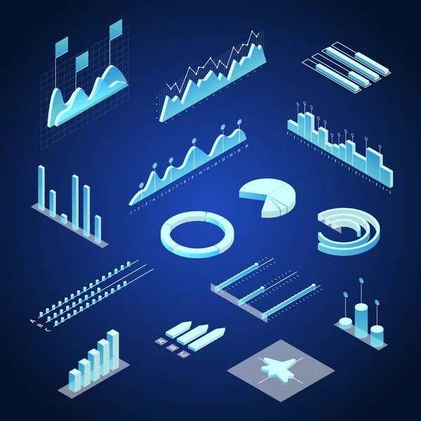 Daten Finanzgraphen Konzept 3d isometrische Ansicht. Vektor — Stockvektor