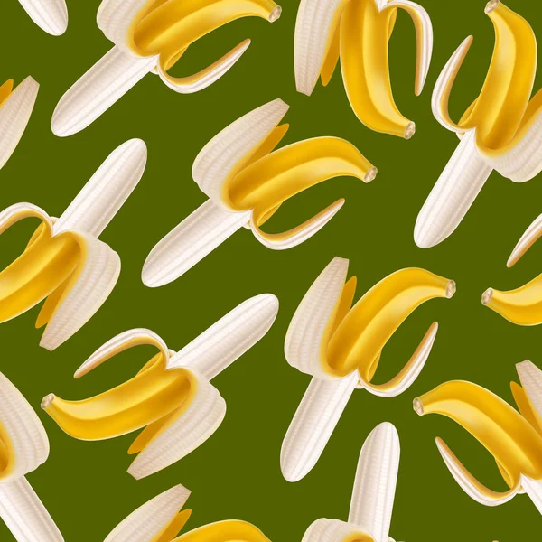 Realistische detaillierte 3D ganze Banane nahtlose Muster Hintergrund. Vektor — Stockvektor