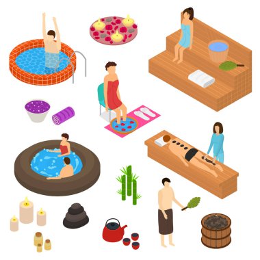Banyo ev öğeleri kavramı 3d Icon Set izometrik görünümü. Vektör