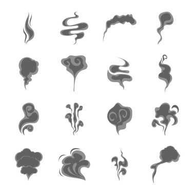 Siluet siyah duman dekoratif öğe kümesi. Vektör
