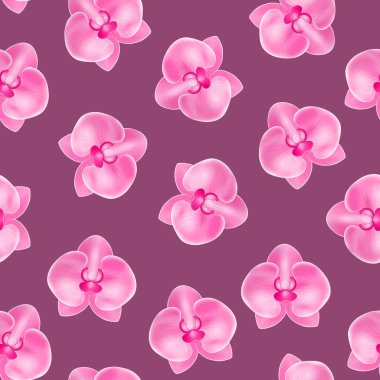 Gerçekçi 3d çiçek orkide Dikişsiz desen arka plan ayrıntılı. Vektör