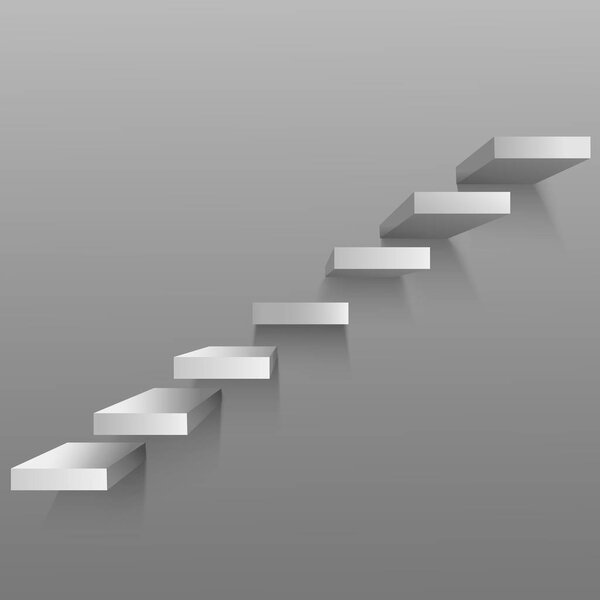 Realistic 3d Detailed White Upward Clear Stairs. Vector