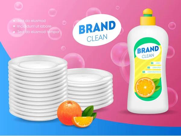 現実的な詳細な 3 d 食器洗い液体石鹸カード ベクトル — ストックベクタ