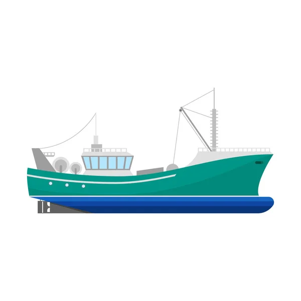Ícone do barco de pesca dos desenhos animados em um branco. Vetor — Vetor de Stock