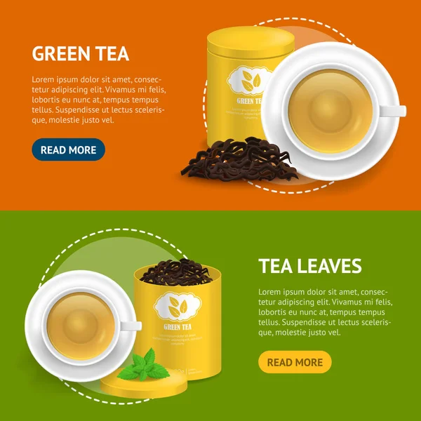 Детальный набор из трех сортов зеленого чая. Вектор — стоковый вектор