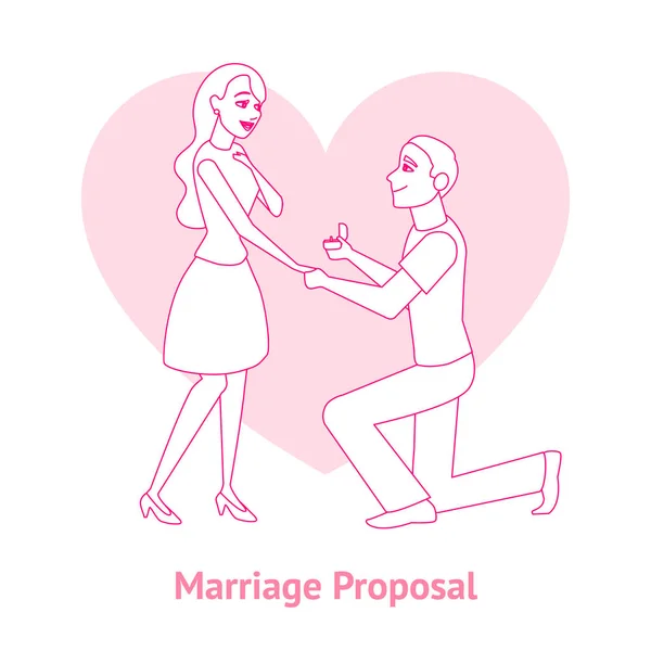 Caricatura oferta de matrimonio hombre y mujer tarjeta. Vector — Archivo Imágenes Vectoriales