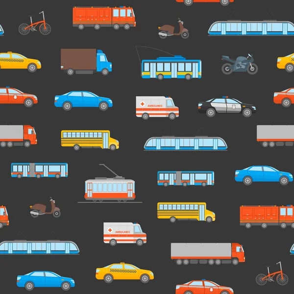 Desenhos animados Urbano Transporte sem costura Padrão Fundo. Vetor — Vetor de Stock