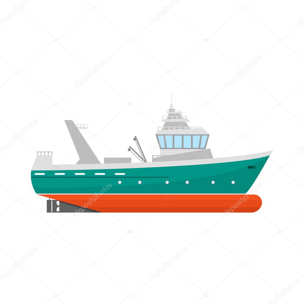 Cartoon Fishing Boat Icon on a White. Vector