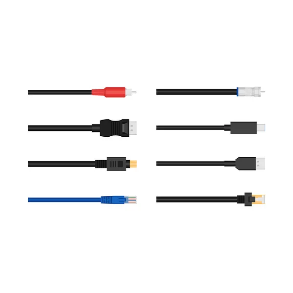 Realistic Detailed 3d Network Data Cable Connectors Set. Vector — Stock Vector