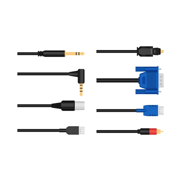 Realistische gedetailleerde 3d netwerk Data kabel connectoren instellen. Vector — Stockvector