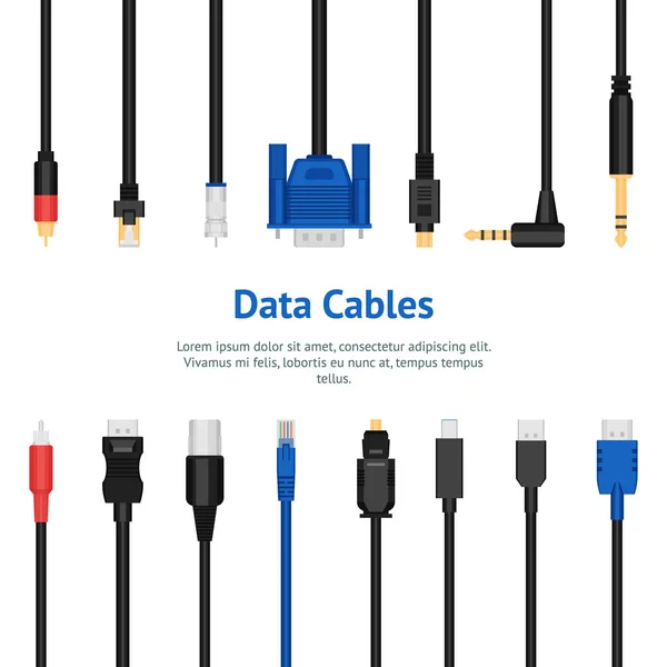 Realistické podrobné 3d sítě datový kabel konektory karty plakát. Vektor — Stockový vektor